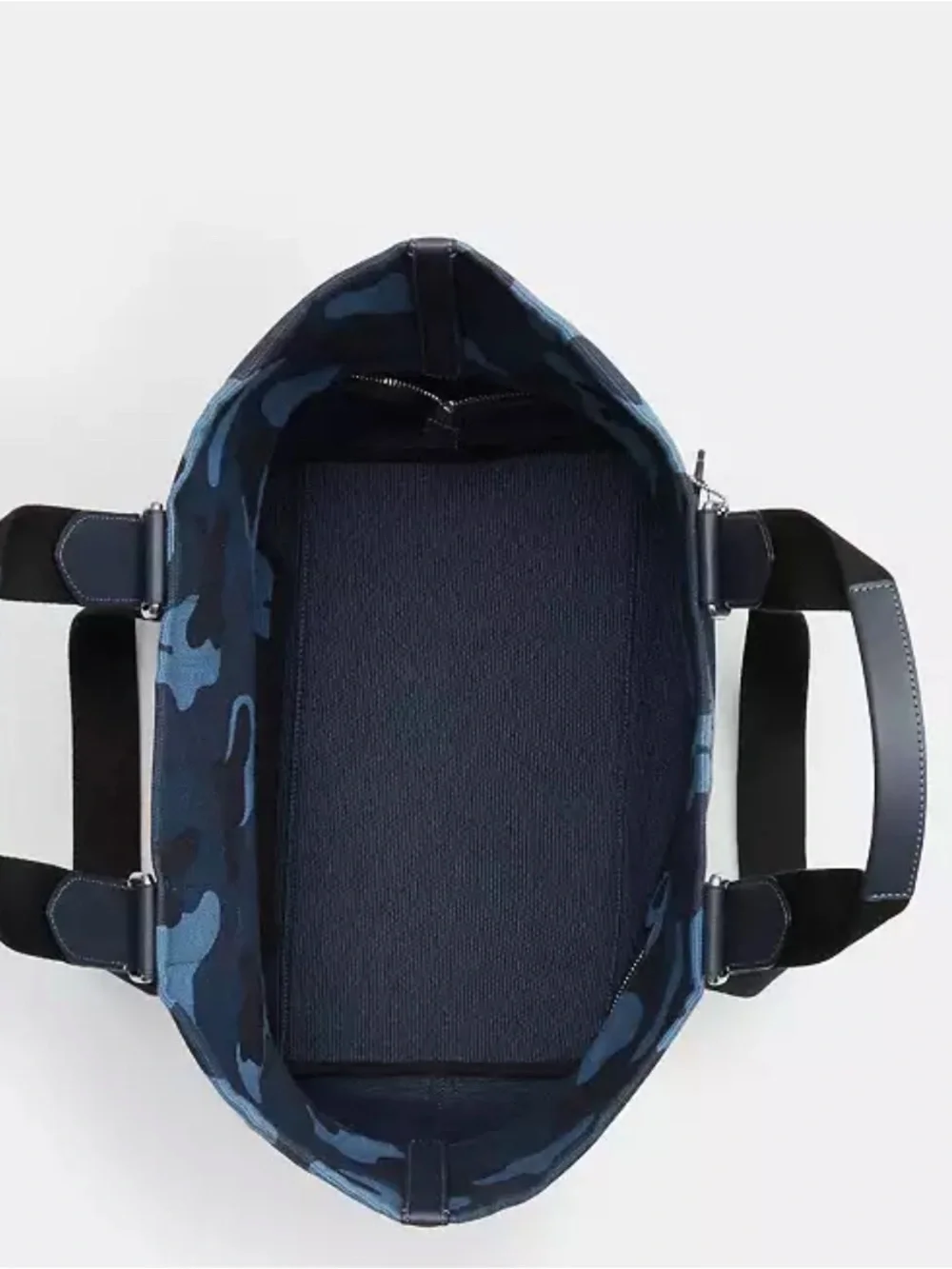 Coach Blue Camo Canvas tour Tote with Black Leather Handles